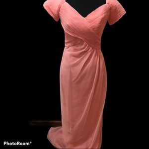 Vintage Peach Chiffon Ruched Bodice Prom Dress size 3/4